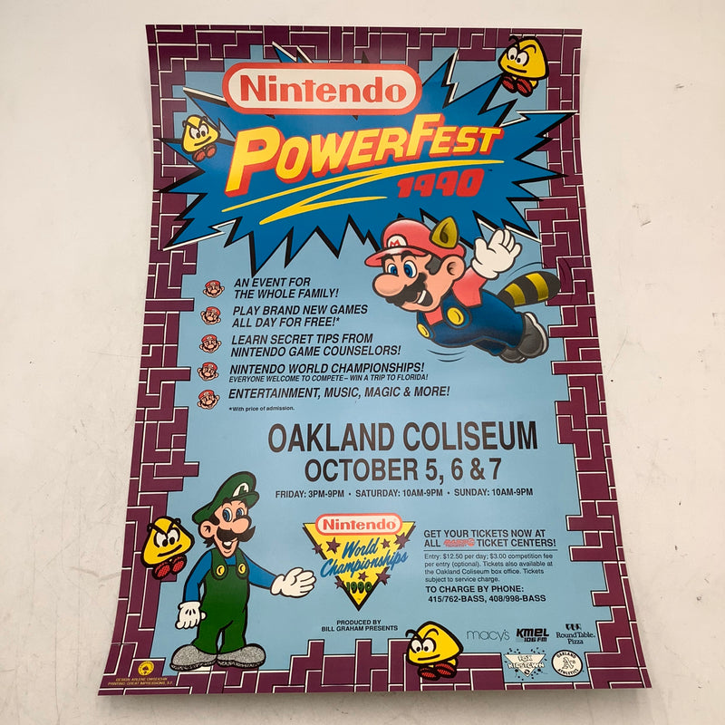 Nintendo Super Rare PowerFest World Championships 1990 Poster NWC NES Vtg Mario