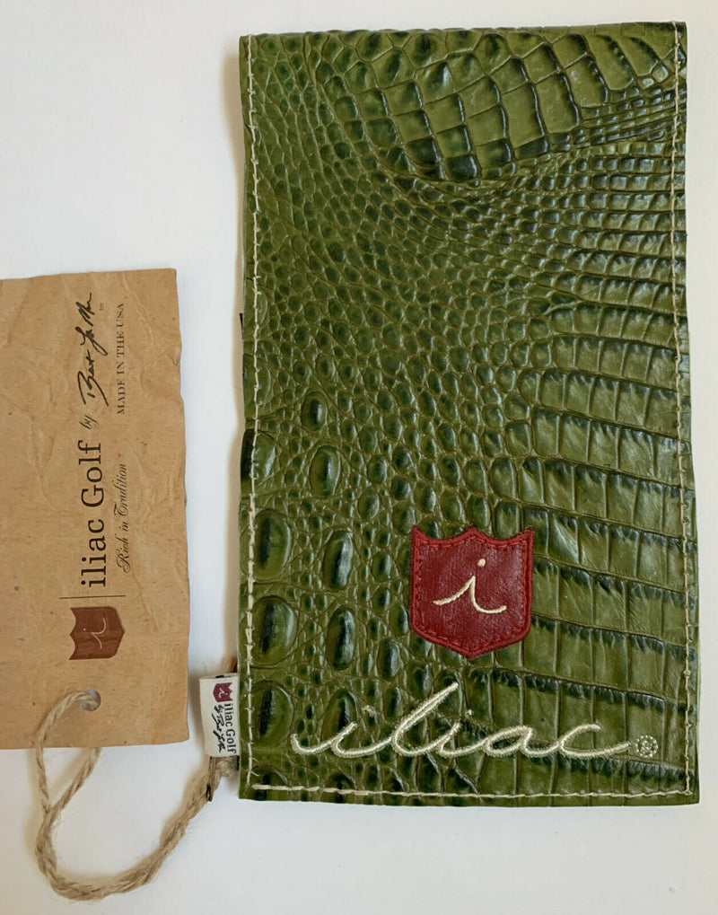 Iliac Golf Yardage Book Scorecard Cover Green Leather Italian Croc USA Made