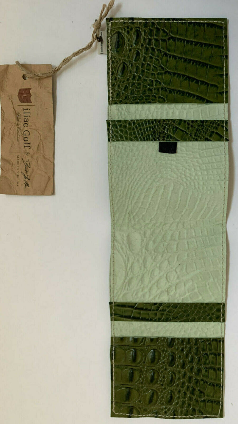 Iliac Golf Yardage Book Scorecard Cover Green Leather Italian Croc USA Made