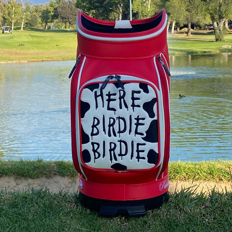 Patrick Gibbons Handmade Here Birdie Birdie Den Caddy Red Golf Bag