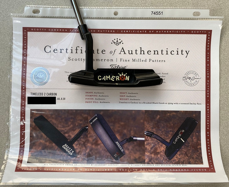 Scotty Cameron Timeless 2 Carbon Crowned Smiley Face Tour Only CT Putter